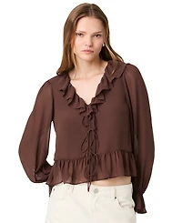 French Connection Women's Marina Long-Sleeve V-Neck Tie-Front Blouse