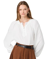 French Connection Women's Tencel Mock-Neck Long-Sleeve Half-Placket Blouse