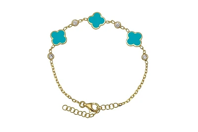 Lily Nily Girls Clovers and Cubic Zirconia Bezel Station Chain Link Bracelet in 14K