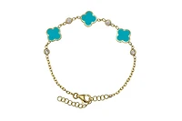 Lily Nily Girls Clovers and Cubic Zirconia Bezel Station Chain Link Bracelet in 14K