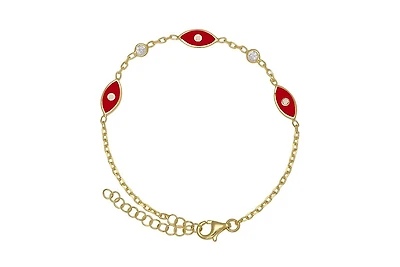 Lily Nily Girls Enamel Evil Eye and Cubic Zirconia Bezel Station Chain Link Bracelet in 14K