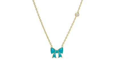Lily Nily Bow and Cubic Zirconia Bezel Station Necklace in 14k