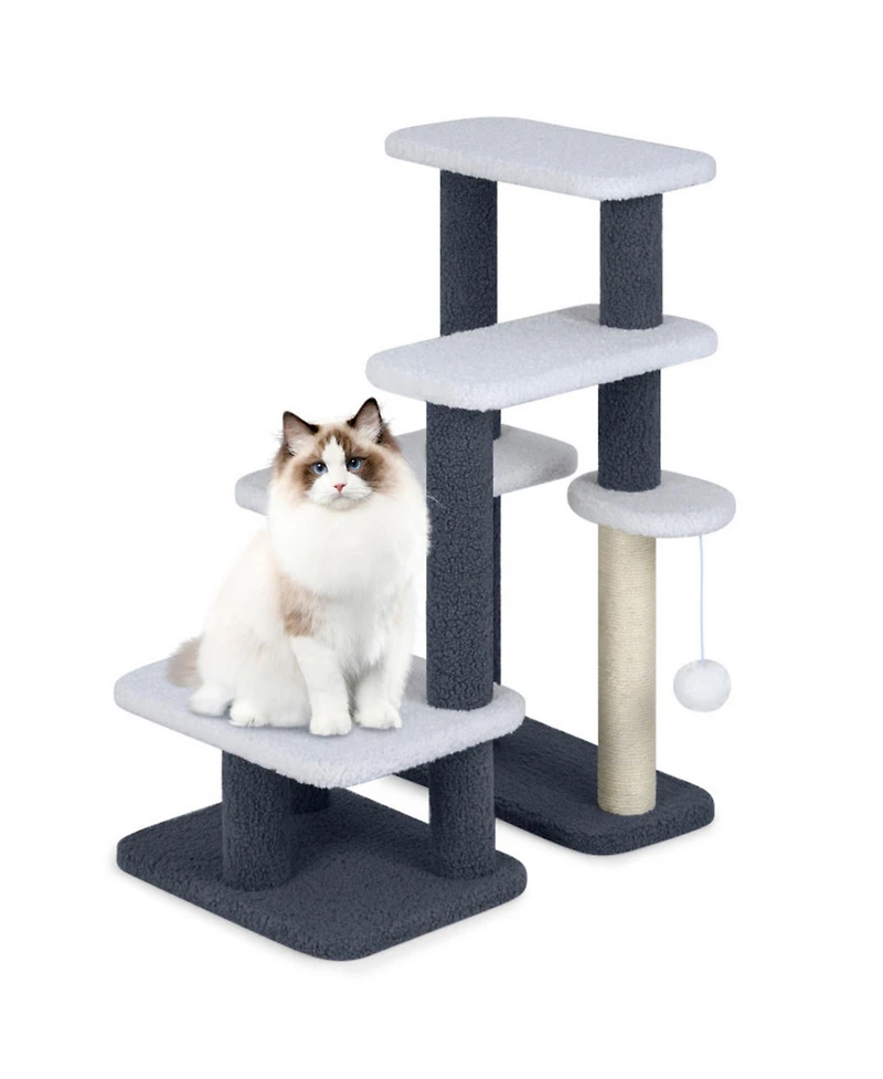 Sugift 2-in-1 Cat Stairs and Cat Tree Tower with Scratching Post and Hanging Toy Ball