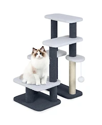 Sugift 2-in-1 Cat Stairs and Cat Tree Tower with Scratching Post and Hanging Toy Ball