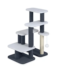 Sugift 2-in-1 Cat Stairs and Cat Tree Tower with Scratching Post and Hanging Toy Ball