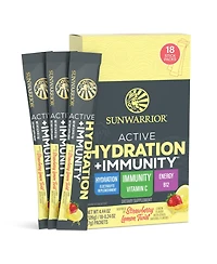 Sunwarrior Active Hydration Plus Immunity Powder, Strawberry Lemon Flavor 18 Stick Packets