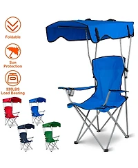 Mountaintop Foldable Beach Canopy Chair Sun Protection Camping Lawn Canopy Chair 330LBS Load Folding Seat with Cup Holder For Beach Poolside
