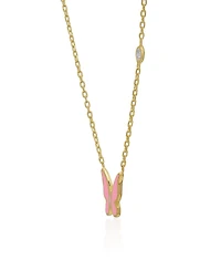 Lily Nily Butterfly and Cubic Zirconia Bezel Station Necklace in 14K Gold