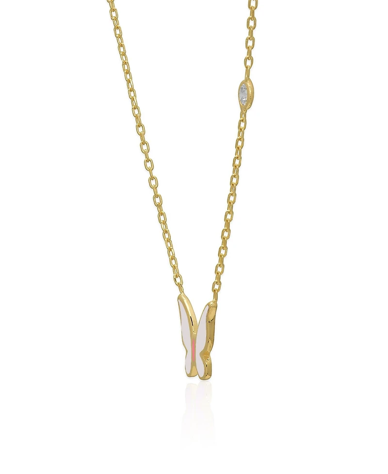 Lily Nily Girls Enamel Butterfly and Cubic Zirconia Bezel Station Necklace in 14K