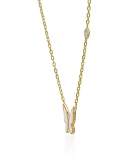 Lily Nily Girls Enamel Butterfly and Cubic Zirconia Bezel Station Necklace in 14K