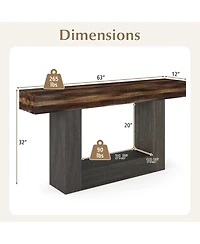 Sugift 2-Tier Farmhouse Console Table 63 Inch Long Slim Sofa Table with Storage Shelf