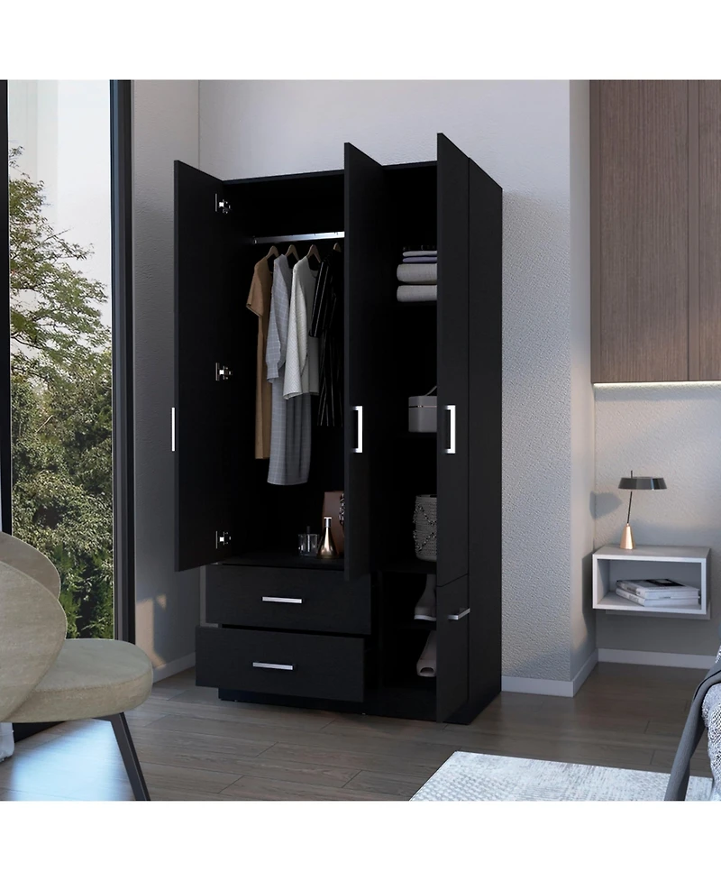 Fm Furniture Douglas Armoire in Melamine, Two Drawers, Hanging Rod And 4 Doors
