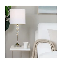 26" Contemporary Crystal Table Lamp in Clear Crystal and Polished Nickel with White Linen Shade from Grandview Gallery - Set of 2