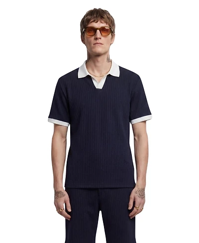 Twisted Tailor Men's Henry Textured Open Collar Polo Shirt
