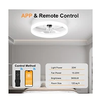 Sofucor 19.7-in Flush Mount Ceiling Fan Led Light with Remote and App Control Included 5-Blade