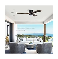 Sofucor 52-in Minimalism Flush Mount Solid Wood Blades Led Ceiling Fan with Lights and Remote Control Included 3-Blade