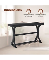 Sugift Vintage 52 Inch Narrow Console Table with Curved Solid Wood Legs and Open Shelf