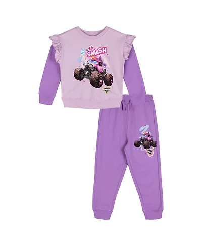 Monster Jam Sparkle Smash Toddler Girls' 2-Piece Fleece Sweatshirt and Pants Set