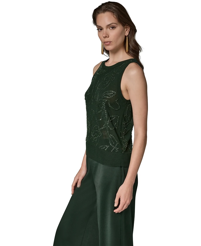 Donna Karan New York Women's Beaded Crewneck Sleeveless Tank