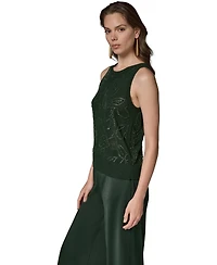 Donna Karan New York Women's Beaded Crewneck Sleeveless Tank