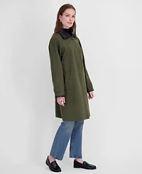 Tahari Women's Water-Resistant Faux-Leather Collared Balmacaan Coat