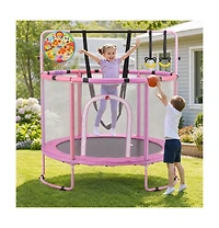 Sugift 55" Kids Trampoline with Basketball Hoop & Adjustable Gymnastics Bar, Ages 3+