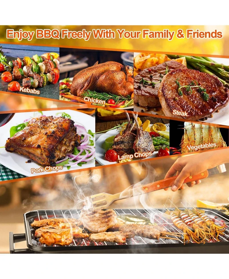 Mountaintop Portable Barbecue Smoker Charcoal Grill Outdoor Tabletop Grill Small Folding with Lid for Backyard Camping Picnics Beach