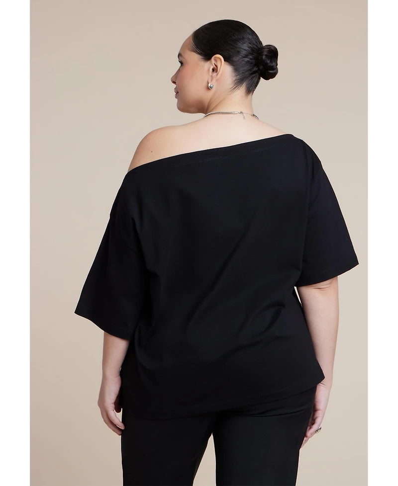 Eloquii Plus Slouchy Oversized Dropped-Shoulder Boat-Neck Tee