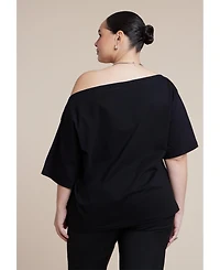 Eloquii Plus Slouchy Oversized Dropped-Shoulder Boat-Neck Tee