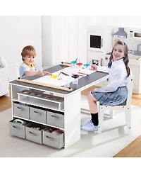 homfan 4-in-1 Kids Art Table Set (Table plus 2 Chairs) - Wooden Activity Desk with Storage Bins, Easel, Drawing and Study