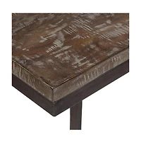Porter Designs Cube Solid Mango Wood and Metal Bar Stool, Gray (Set of 2)