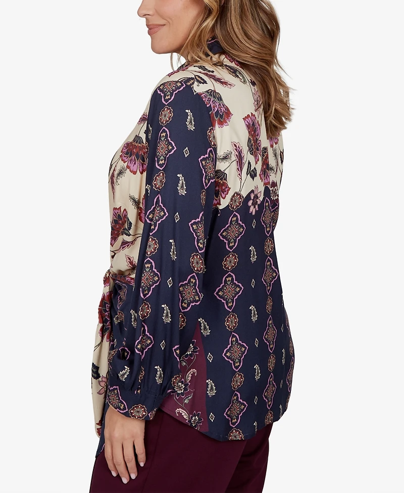 Ruby Rd. Plus Wov Garden Floral-Print Long-Sleeve Blouse