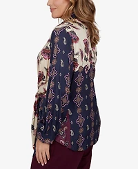 Ruby Rd. Plus Wov Garden Floral-Print Long-Sleeve Blouse