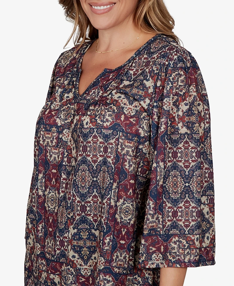 Ruby Rd. Plus Patchwork Henley 3/4-Sleeve Blouse