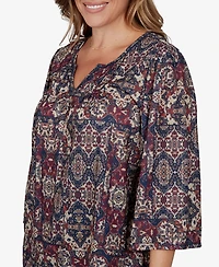 Ruby Rd. Plus Patchwork Henley 3/4-Sleeve Blouse