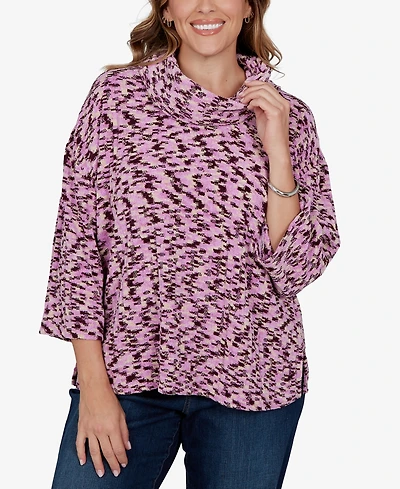 Ruby Rd. Plus Cowl Neck 3/4-Sleeve Spacedye Knit Top