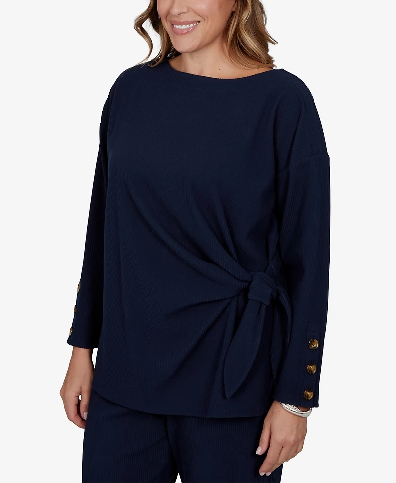 Ruby Rd. Plus Boat-Neck Long-Sleeve Side-Tie Top