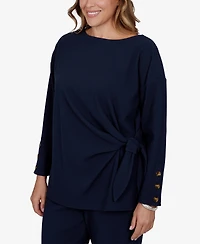 Ruby Rd. Plus Boat-Neck Long-Sleeve Side-Tie Top