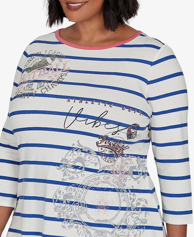 Ruby Rd. Plus Stripe Boat Neck 3/4-Sleeve Top