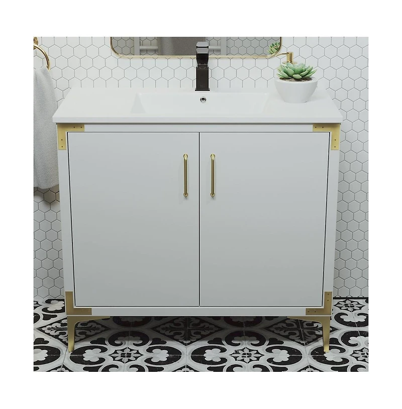 Swiss Madison Voltaire 36" Freestanding Bathroom Vanity in White with Sink Top