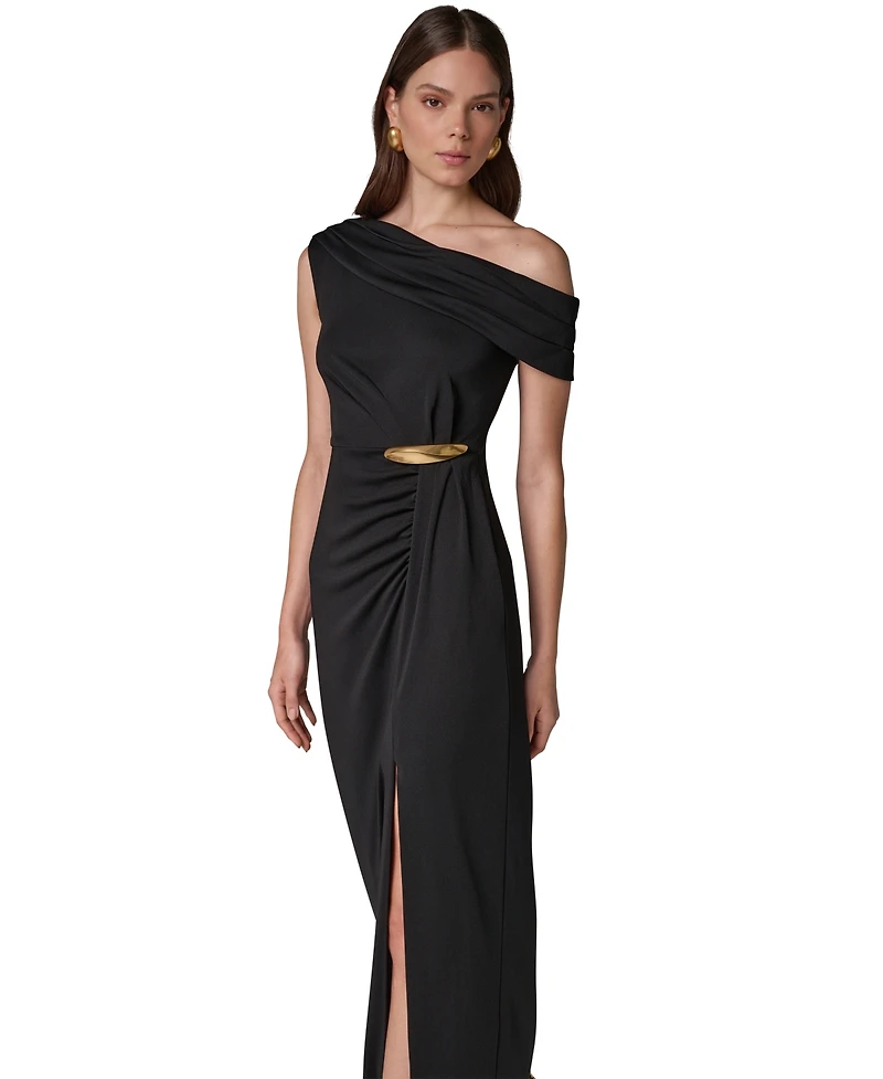 Donna Karan New York Women's Asymmetric Off-the-Shoulder Ruched Waist Maxi Dress