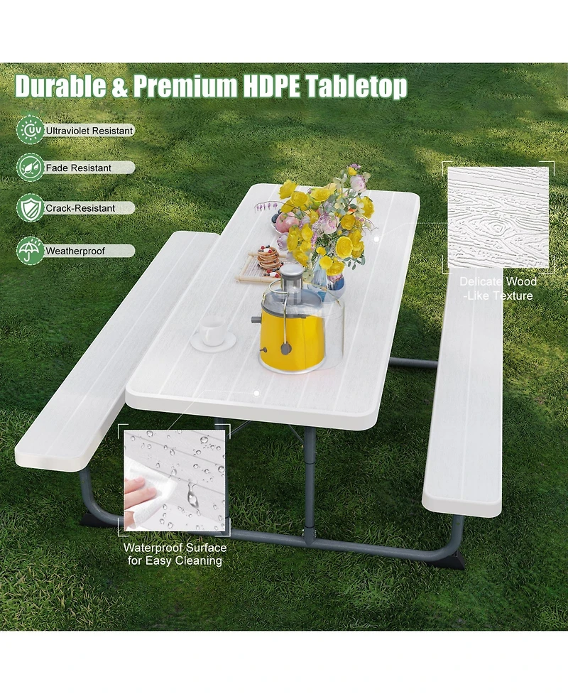 Skonyon 6ft Picnic Table with 2 Benches Heavy-Duty Table for 6-8 Person