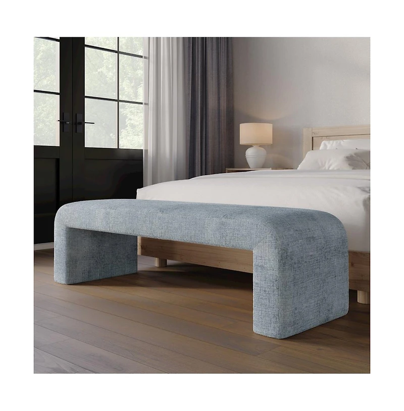 Jofran Sophia Modern Luxury Curved Upholstered Waterfall Jacquard Bench