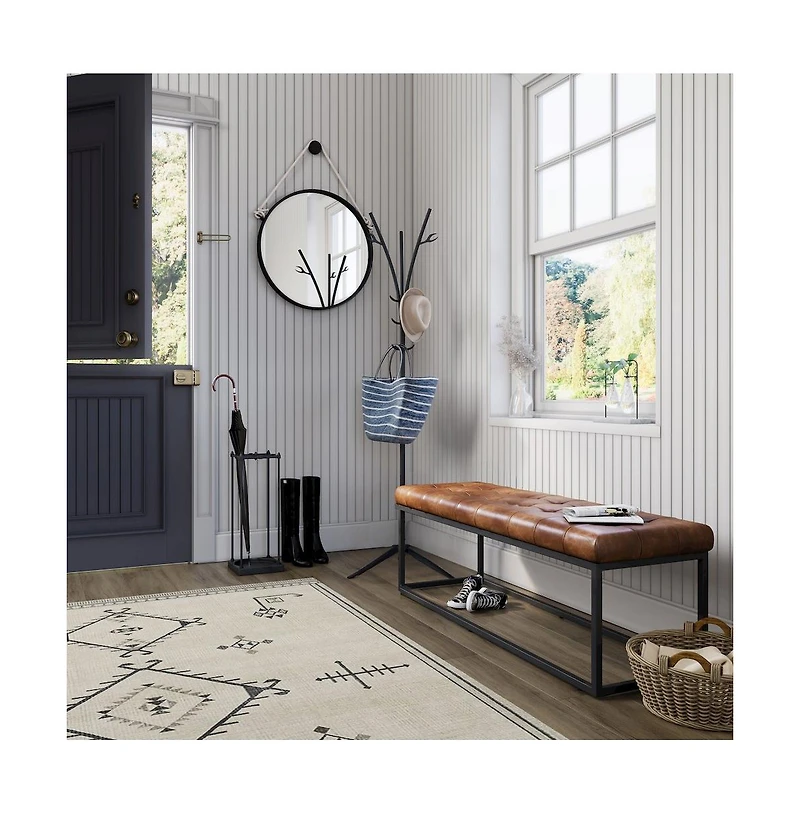 Jofran Global Archive 50" Genuine Distressed Leather Mid-Century Modern Ottoman Bench
