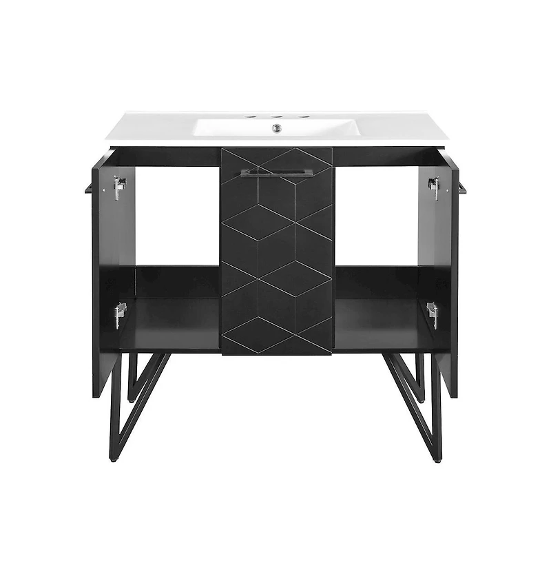 Swiss Madison Annecy 36 in. Phantom Black Bathroom Vanity With White, 3-Hole Ceramic Sink Top