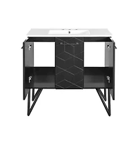 Swiss Madison Annecy 36 in. Phantom Black Bathroom Vanity With White, 3-Hole Ceramic Sink Top