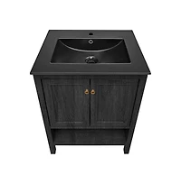 Swiss MadisonChateau 24" Freestanding Bathroom Vanity in Black Oak with Black Sink Top
