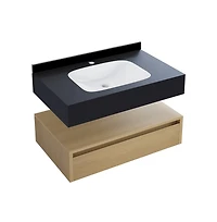 Swiss Madison 36" Wall-Mounted Bathroom Vanity in Natural Oak with Black Marble Sink Top
