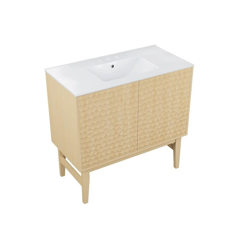 Swiss Madison 36" Freestanding Bathroom Vanity in Natural Oak with 3-Hole Widespread Sink Top