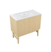 Swiss Madison 36" Freestanding Bathroom Vanity in Natural Oak with 3-Hole Widespread Sink Top
